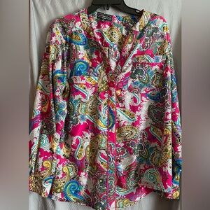 Elementz Fuchsia Paisley Button-Front Blouse